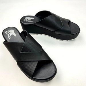 Sorel Cameron Flatform Mule Sandals Women 7.5 EUC‎ Comfortable Open Toe Black